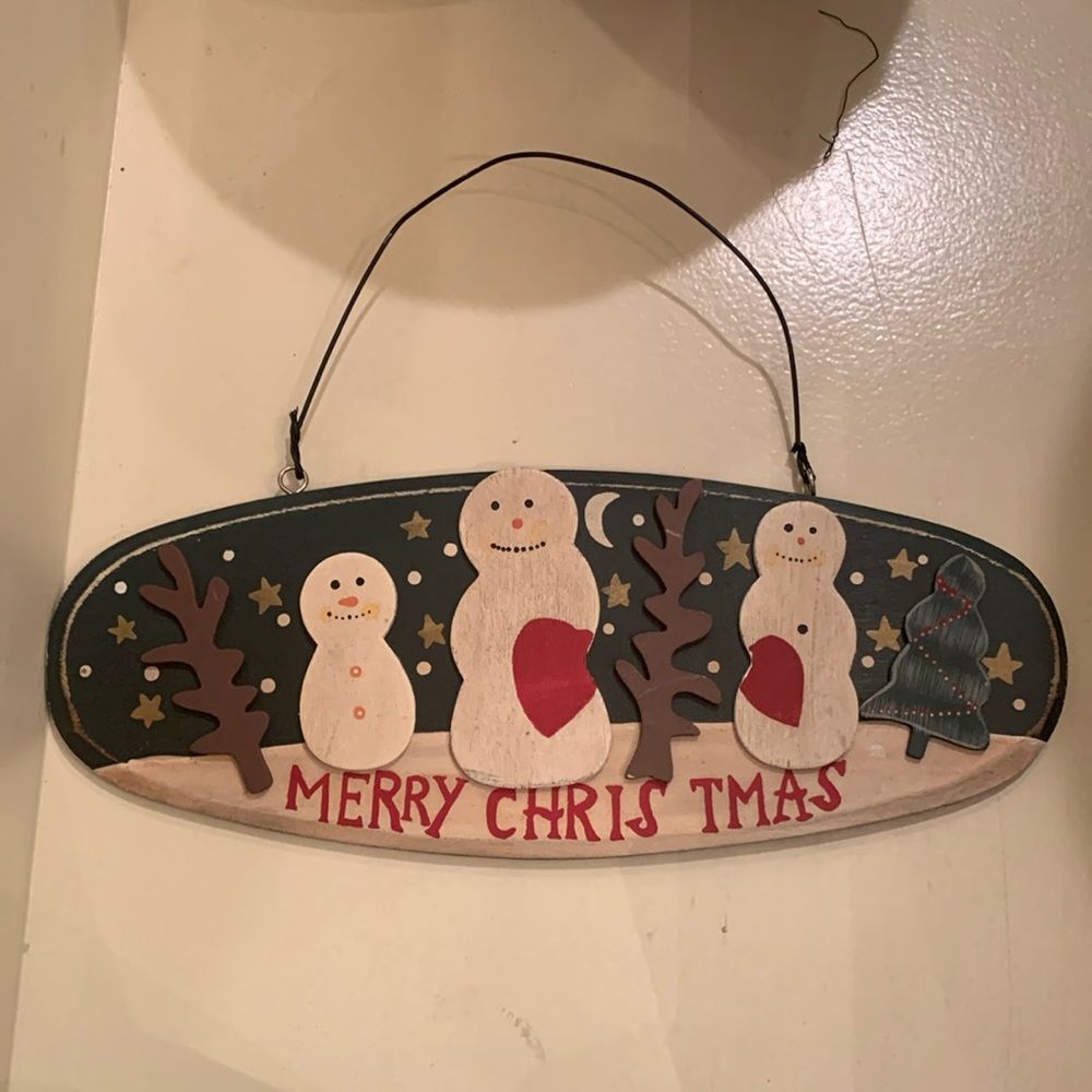 Wood Snowman Merry Christmas sign
